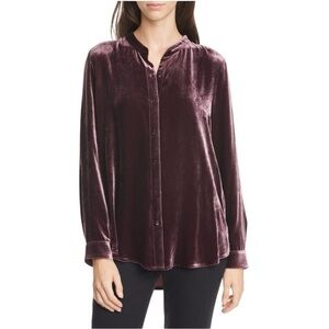 Eileen Fisher Velvet Silk Blend Mandarin Collar Button Front Blouse SP Hibiscus